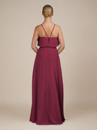 KissDress-Wynne Desert Rose A Line Chiffon Halter Neck Ruffled Overlay Long Bridesmaid Dress