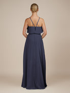 KissDress-Wynne Dusk Blue A Line Chiffon Halter Neck Ruffled Overlay Long Bridesmaid Dress