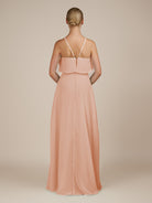 KissDress-Wynne English Rose A Line Chiffon Halter Neck Ruffled Overlay Long Bridesmaid Dress