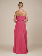 KissDress-Wynne Fuchsia A Line Chiffon Halter Neck Ruffled Overlay Long Bridesmaid Dress