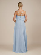 KissDress-Wynne Ice A Line Chiffon Halter Neck Ruffled Overlay Long Bridesmaid Dress