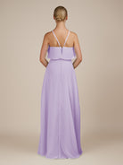KissDress-Wynne Lavender A Line Chiffon Halter Neck Ruffled Overlay Long Bridesmaid Dress