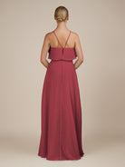 KissDress-Wynne Merlot A Line Chiffon Halter Neck Ruffled Overlay Long Bridesmaid Dress