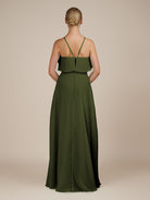 KissDress-Wynne Olive A Line Chiffon Halter Neck Ruffled Overlay Long Bridesmaid Dress