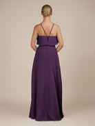 KissDress-Wynne Plum A Line Chiffon Halter Neck Ruffled Overlay Long Bridesmaid Dress