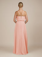 KissDress-Wynne Rose Petal A Line Chiffon Halter Neck Ruffled Overlay Long Bridesmaid Dress