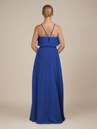 KissDress-Wynne Royal Blue A Line Chiffon Halter Neck Ruffled Overlay Long Bridesmaid Dress