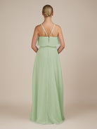 KissDress-Wynne Sage A Line Chiffon Halter Neck Ruffled Overlay Long Bridesmaid Dress