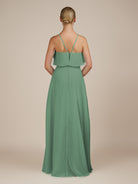 KissDress-Wynne Sea Glass A Line Chiffon Halter Neck Ruffled Overlay Long Bridesmaid Dress