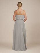KissDress-Wynne Silver A Line Chiffon Halter Neck Ruffled Overlay Long Bridesmaid Dress