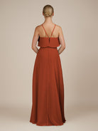 KissDress-Wynne Spice A Line Chiffon Halter Neck Ruffled Overlay Long Bridesmaid Dress