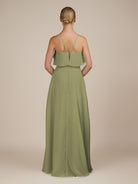 KissDress-Wynne Thyme A Line Chiffon Halter Neck Ruffled Overlay Long Bridesmaid Dress