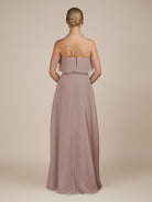 KissDress-Wynne Toffee A Line Chiffon Halter Neck Ruffled Overlay Long Bridesmaid Dress
