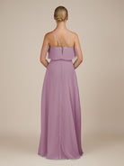KissDress-Wynne Wisteria A Line Chiffon Halter Neck Ruffled Overlay Long Bridesmaid Dress