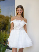 Estaline | A - Line Lace Organza Appliqued Off - the Shoulder Prom Dress - KissProm