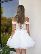 Estaline | A - Line Lace Organza Appliqued Off - the Shoulder Prom Dress - KissProm