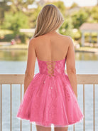 Yasmin | A - line Red Sweetheart Appliques Lace Homecoming Dress With Corset Back - KissProm
