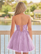 Yasmin | A - line Red Sweetheart Appliques Lace Homecoming Dress With Corset Back - KissProm