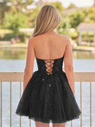 Yasmin | A - line Red Sweetheart Appliques Lace Homecoming Dress With Corset Back - KissProm