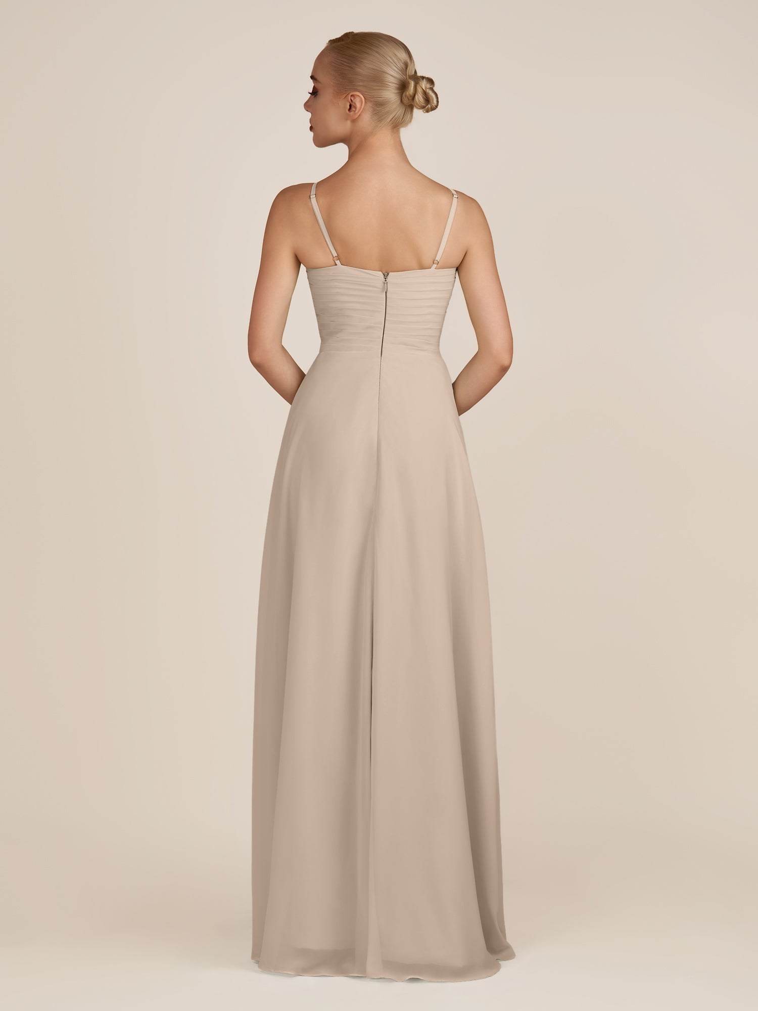 KissDress-Ysolina Almond A Line Sweetheart Chiffon Pleated Long Bridesmaid Dress with Slit