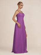 KissDress-Ysolina Amethyst A Line Sweetheart Chiffon Pleated Long Bridesmaid Dress with Slit