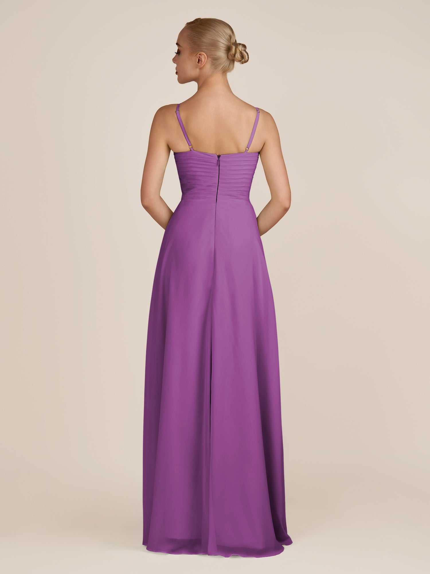 KissDress-Ysolina Amethyst A Line Sweetheart Chiffon Pleated Long Bridesmaid Dress with Slit