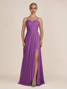 KissDress-Ysolina Amethyst A Line Sweetheart Chiffon Pleated Long Bridesmaid Dress with Slit