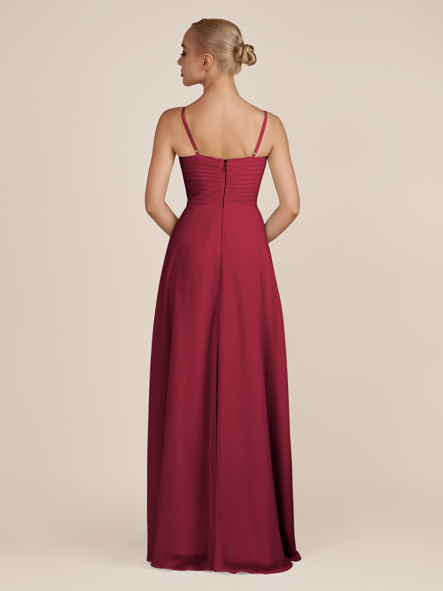 KissDress-Ysolina Berry A Line Sweetheart Chiffon Pleated Long Bridesmaid Dress with Slit