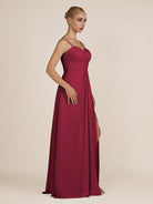 KissDress-Ysolina Berry A Line Sweetheart Chiffon Pleated Long Bridesmaid Dress with Slit