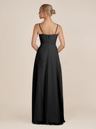 KissDress-Ysolina Black A Line Sweetheart Chiffon Pleated Long Bridesmaid Dress with Slit