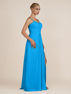 KissDress-Ysolina Blue Jay A Line Sweetheart Chiffon Pleated Long Bridesmaid Dress with Slit