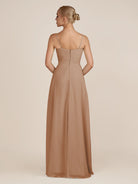 KissDress-Ysolina Bronzer A Line Sweetheart Chiffon Pleated Long Bridesmaid Dress with Slit