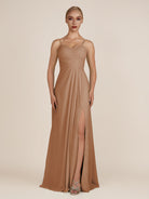 KissDress-Ysolina Bronzer A Line Sweetheart Chiffon Pleated Long Bridesmaid Dress with Slit