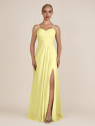 KissDress-Ysolina Buttercup A Line Sweetheart Chiffon Pleated Long Bridesmaid Dress with Slit
