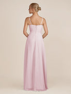 KissDress-Ysolina Candy Pink A Line Sweetheart Chiffon Pleated Long Bridesmaid Dress with Slit