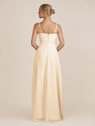 KissDress-Ysolina Champagne A Line Sweetheart Chiffon Pleated Long Bridesmaid Dress with Slit