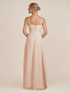 KissDress-Ysolina Champagne Rose A Line Sweetheart Chiffon Pleated Long Bridesmaid Dress with Slit