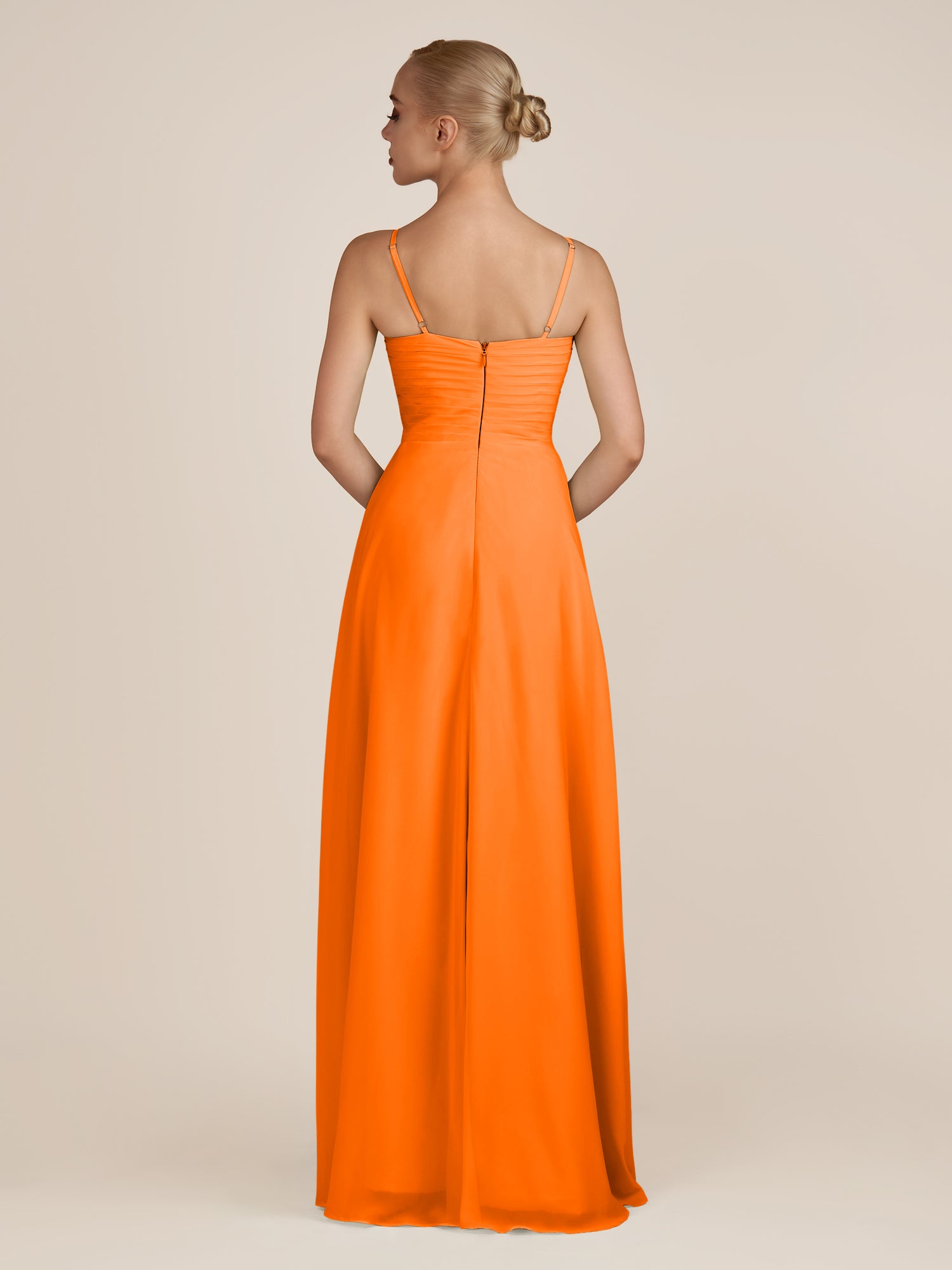 KissDress-Ysolina Cinnamon A Line Sweetheart Chiffon Pleated Long Bridesmaid Dress with Slit
