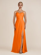KissDress-Ysolina Cinnamon A Line Sweetheart Chiffon Pleated Long Bridesmaid Dress with Slit