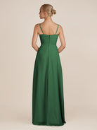 KissDress-Ysolina Dark Green A Line Sweetheart Chiffon Pleated Long Bridesmaid Dress with Slit