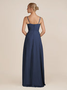 KissDress-Ysolina Dark Navy A Line Sweetheart Chiffon Pleated Long Bridesmaid Dress with Slit