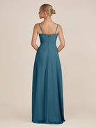 KissDress-Ysolina Dark Teal A Line Sweetheart Chiffon Pleated Long Bridesmaid Dress with Slit