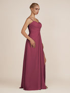 KissDress-Ysolina Desert Rose A Line Sweetheart Chiffon Pleated Long Bridesmaid Dress with Slit