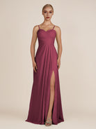 KissDress-Ysolina Desert Rose A Line Sweetheart Chiffon Pleated Long Bridesmaid Dress with Slit