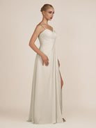 KissDress-Ysolina Dove Gray A Line Sweetheart Chiffon Pleated Long Bridesmaid Dress with Slit
