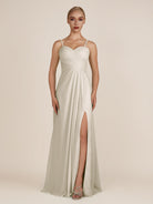 KissDress-Ysolina Dove Gray A Line Sweetheart Chiffon Pleated Long Bridesmaid Dress with Slit
