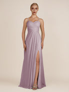 KissDress-Ysolina Dusk A Line Sweetheart Chiffon Pleated Long Bridesmaid Dress with Slit