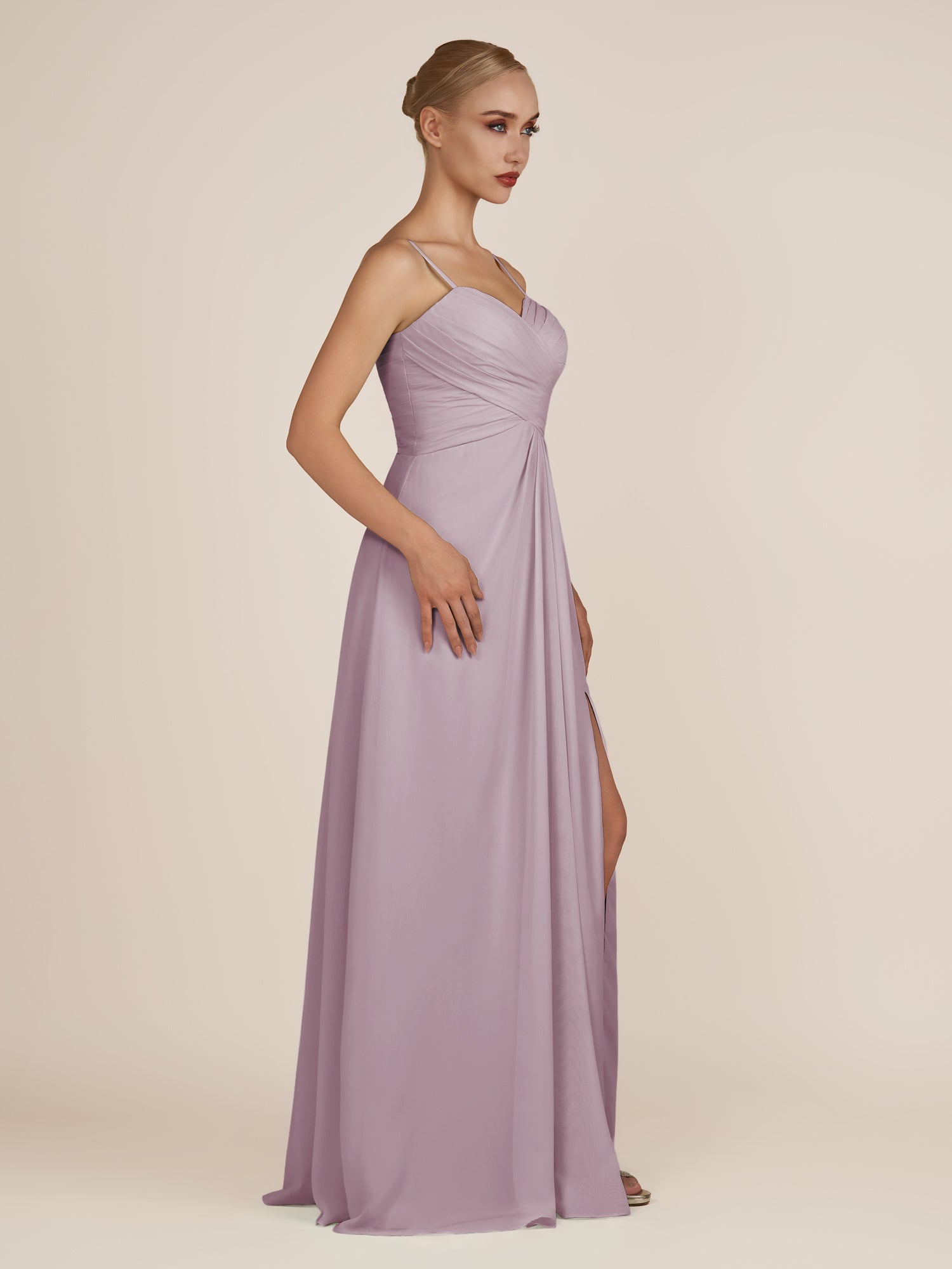 KissDress-Ysolina Dusk A Line Sweetheart Chiffon Pleated Long Bridesmaid Dress with Slit
