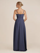 KissDress-Ysolina Dusk Blue A Line Sweetheart Chiffon Pleated Long Bridesmaid Dress with Slit