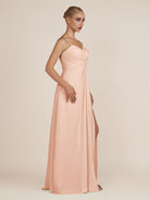 KissDress-Ysolina English Rose A Line Sweetheart Chiffon Pleated Long Bridesmaid Dress with Slit